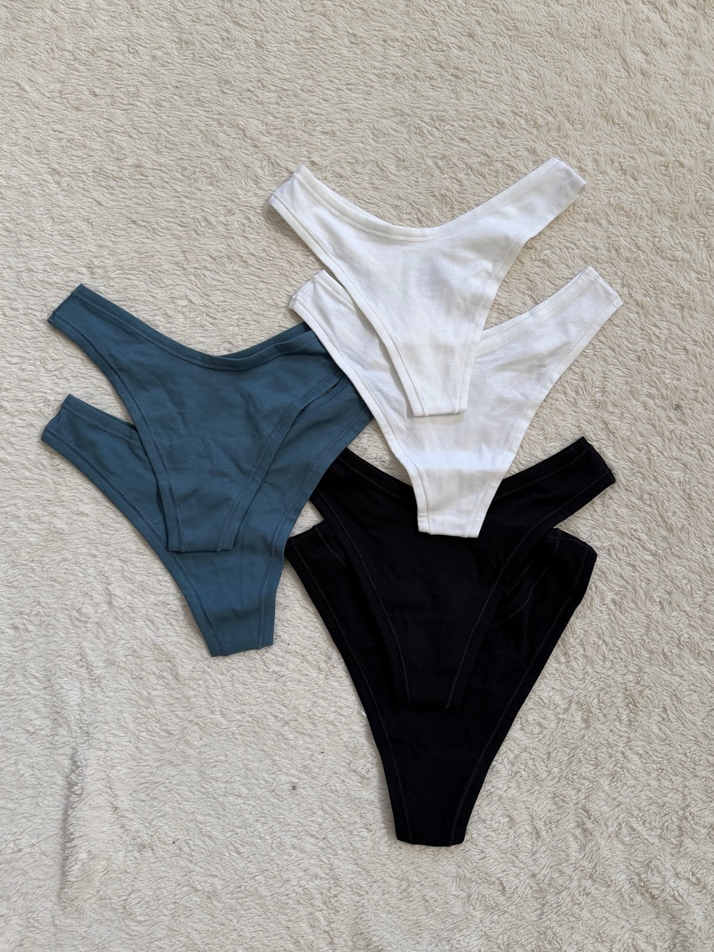 Quince Organic Cotton High-Cut Thong (6-pack) slate blue, black & white NWOT